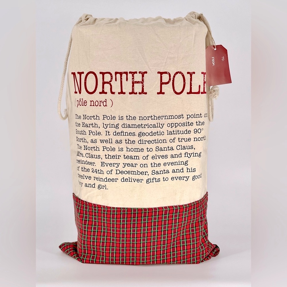 Double-Sided North Pole Plaid Cinch Gift Sack